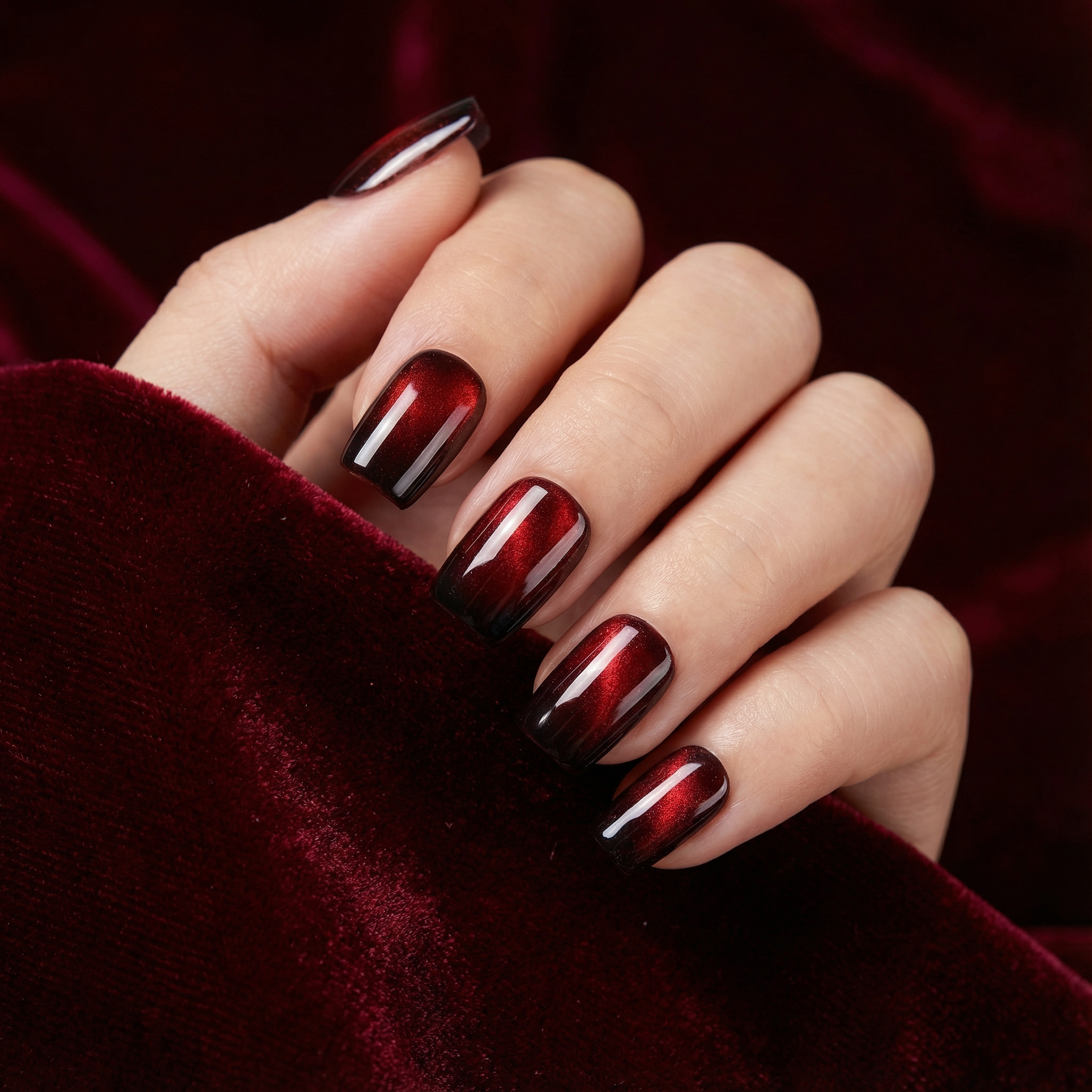 RED VELVET - in rot - handmade press on nails - mit Samt-Optik - Press on Nägel - von Elaréa Nails - handgemacht - Hauptbild - Versand aus Deutschland