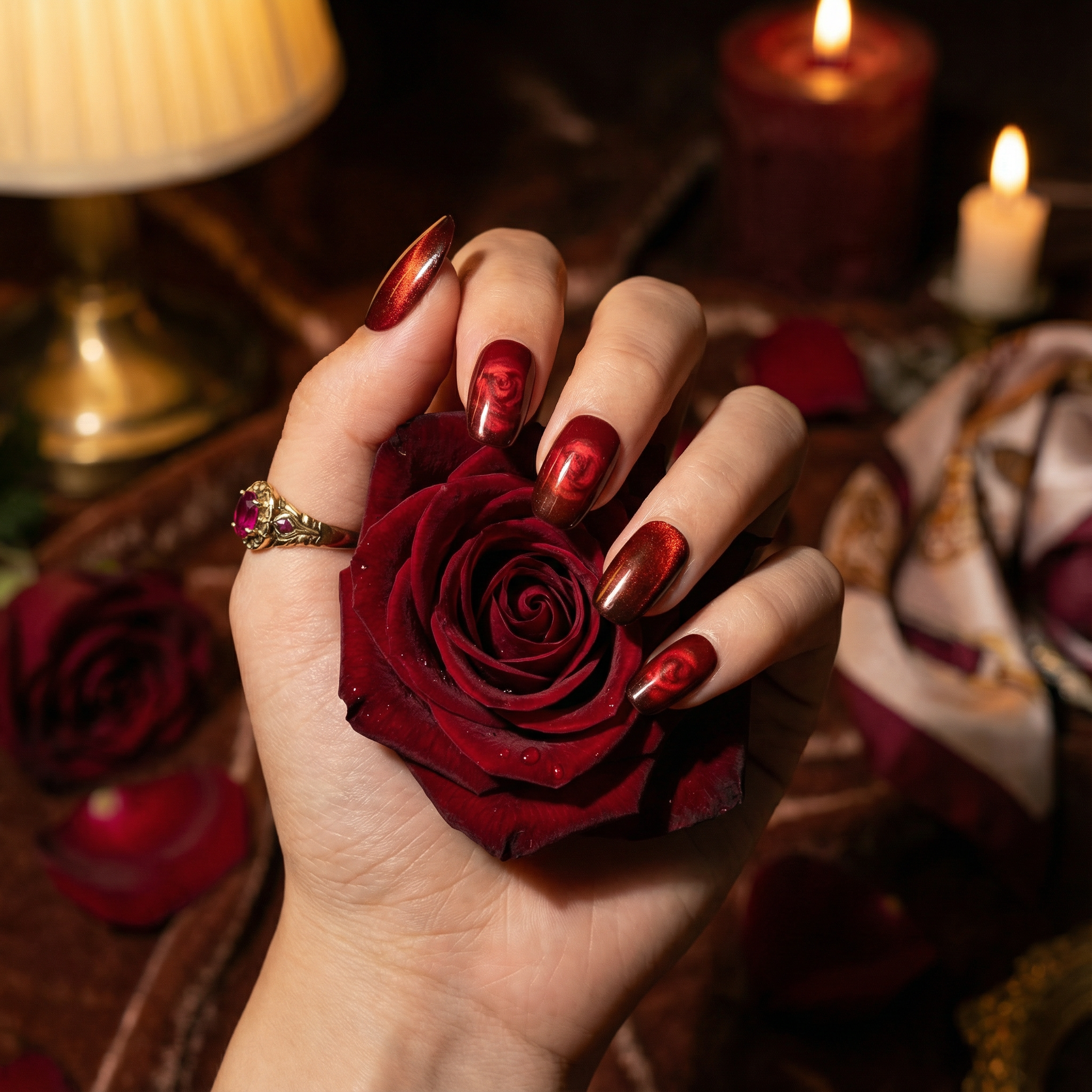 ROSE BLAZE - in rosé - handmade press on nails - mit Flammen-Design - Press on Nägel - von Elaréa Nails - handgemacht - Hauptbild - Versand aus Deutschland