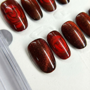 ROSE BLAZE - in rosé - handmade press on nails - mit Flammen-Design - Press on Nägel - von Elaréa Nails - handgemacht - Hauptbild - Versand aus Deutschland